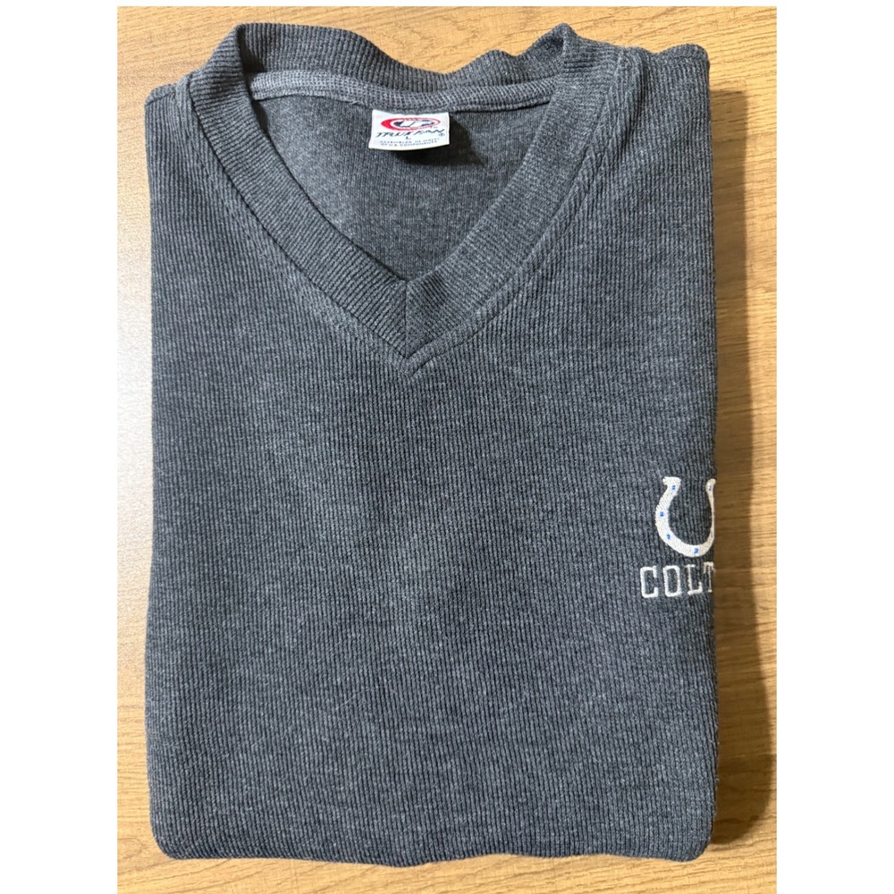 True Fan Indianapolis Colts V Neck Ribbed Long Sleeve Shirt Mens L Gray NFLs